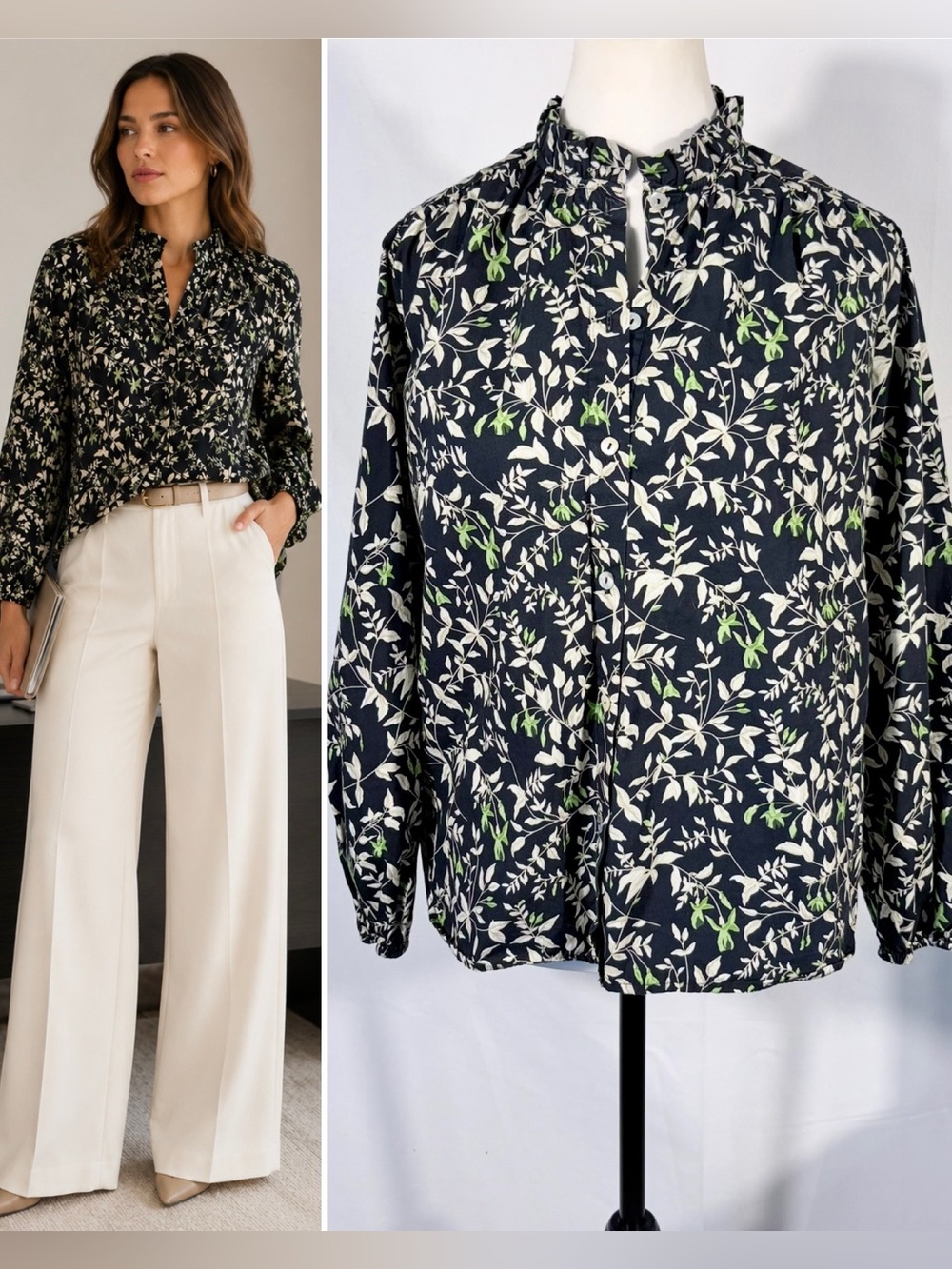 💥Tuckernuck Verdant Iris Avalon Ruffle Neck Cotton Blouse Floral Print Sz XS🧡